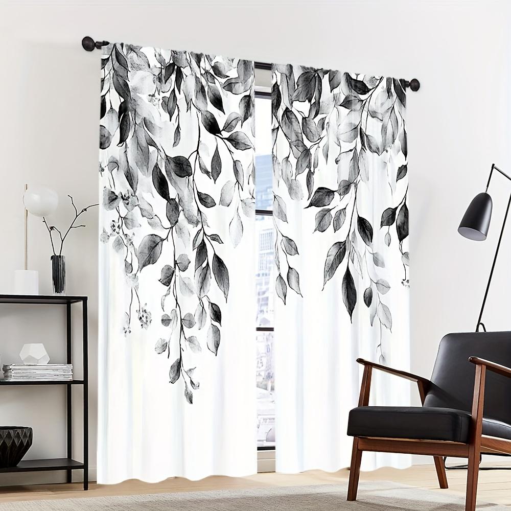 2pc Black and white floral pattern curtains   polyester fabric   machine washable   suitable for bedroom and living room decoration