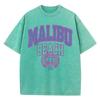 Vintage Woman Acid Wash T-Shirts Malibu Beach Pacific Coast Sport Team Prints Tops Crewneck Cotton Oversize Tees Clothes
