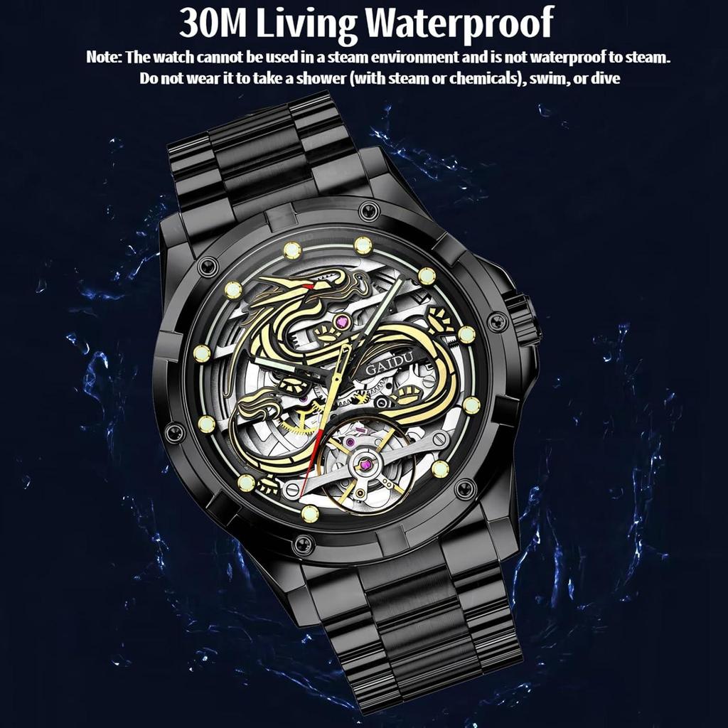 Mens Dragon Watch Automatic Mechanical Watches Fashionable Business Luminous Waterproof Hollowed Out Wrist Watch