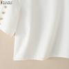 ZANZEA Women Casual Round Neck Solid Color Half Sleeve Blouse