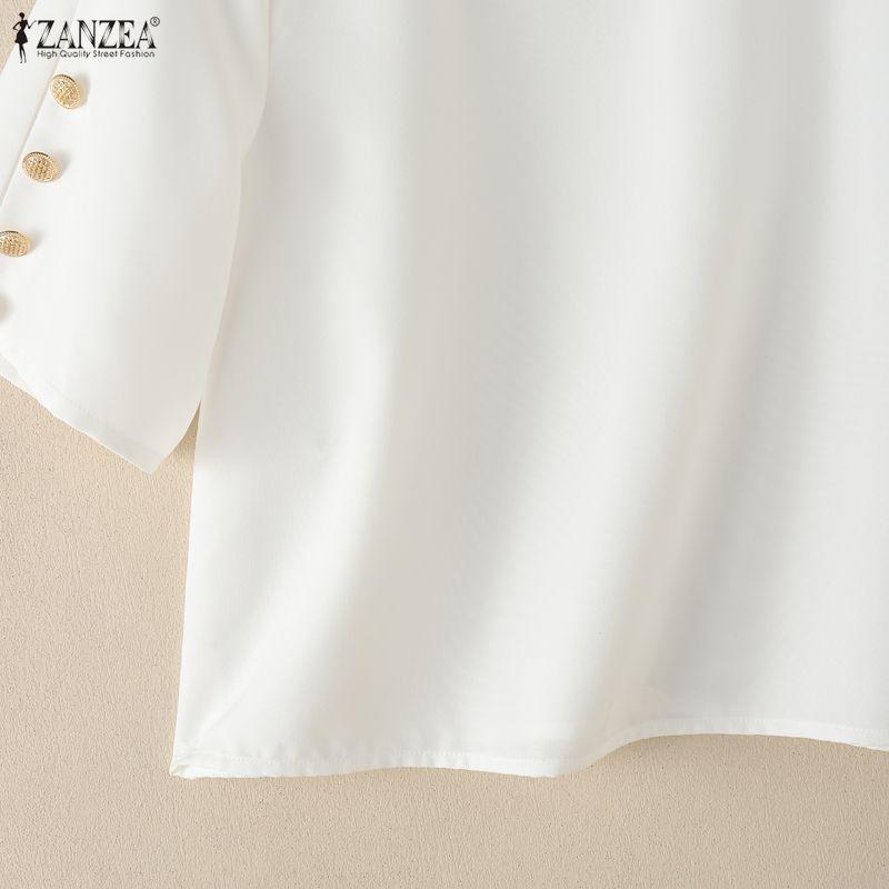 ZANZEA Women Casual Round Neck Solid Color Half Sleeve Blouse