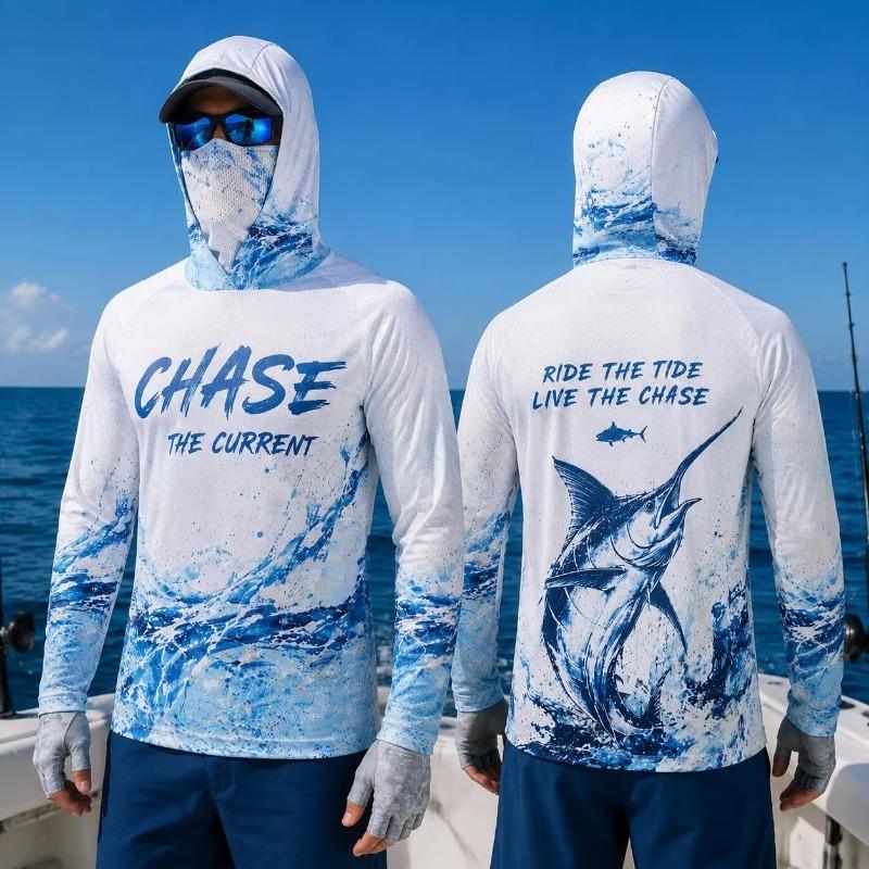 Fishing Hoodie Shirt Men Long Sleeve Protection Face Mask Quick Dry Sun Shirt Performance Fishing Jersey Sailfish