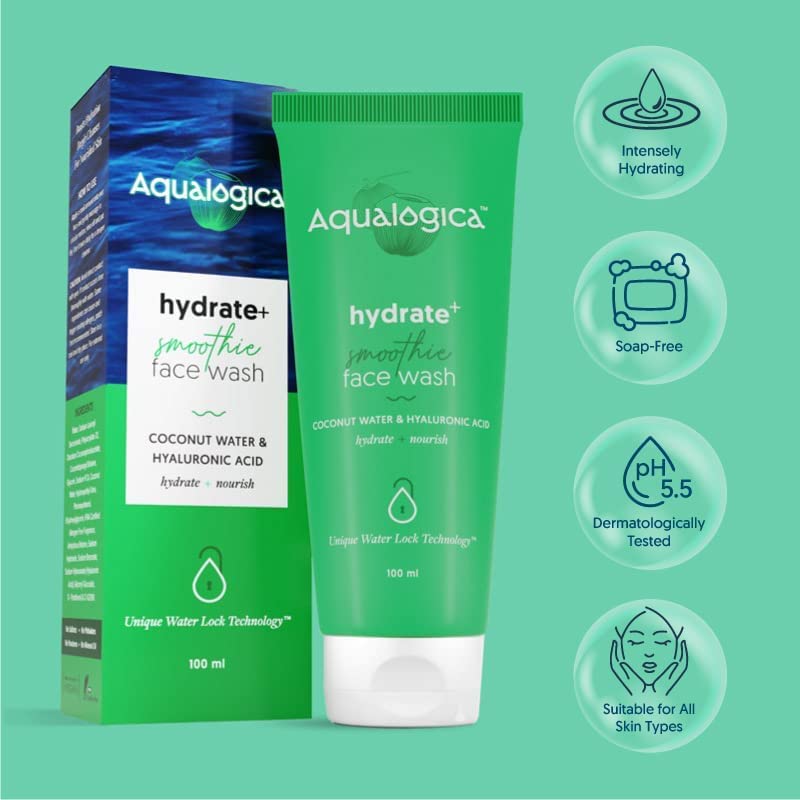 Aqualogica Hydrate+ Face Wash 100ml Pack of 1 for Deep Cleansing, Hydration & Glowing Skin for Men and Women