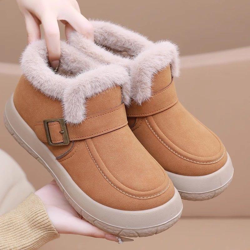 Women's Winter Velvet-Lined Non-Slip Boots - Short, Warm, Soft Sole, Fashionable Black Cotton Boots