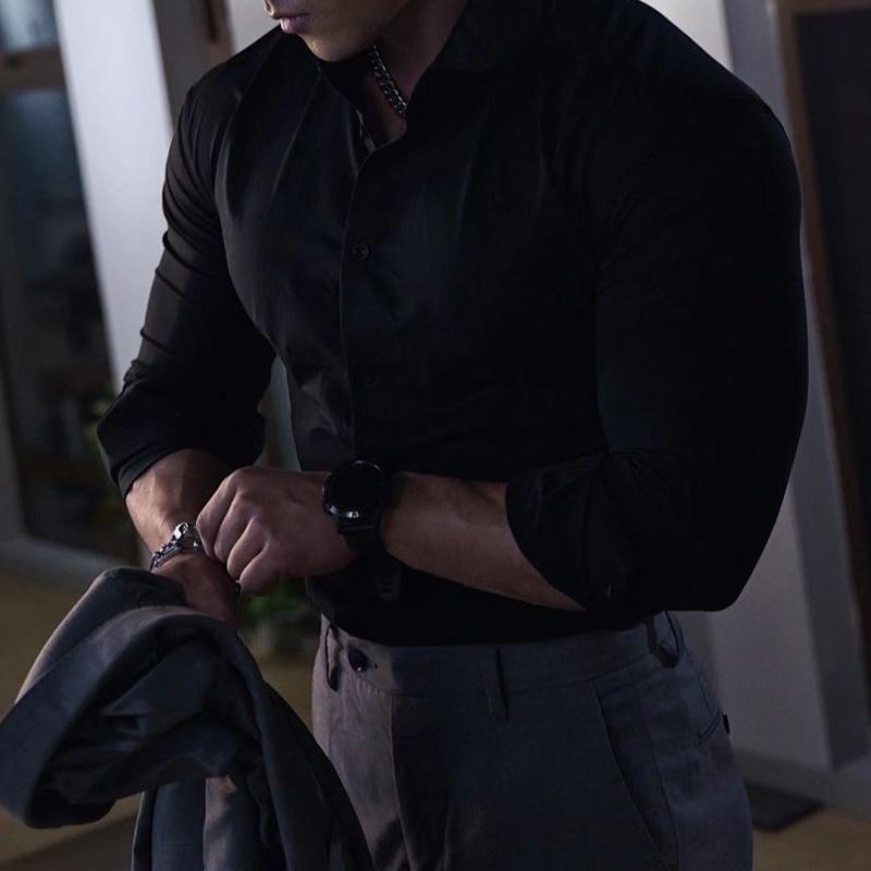 2023 Spring and Summer Business Leisure Slim Fit Elastic Polo Collar Solid Color Non Iron Wrinkle Resistant Inner Layer Shirt