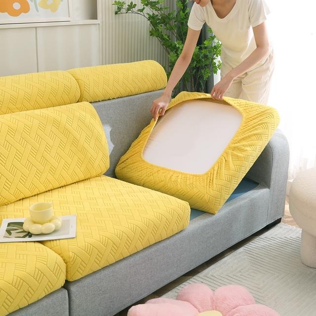 Thick Plush String Jacquard Stretch Covers Used For Sofa Seat Cushion Cushion Slipcover Used For L Shape Chaselong Cushion Soft Keep Warm