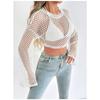 New Casual Perspective Sweater Flared Sleeves Loose Round Neck Hollow Navel Sweater for Women