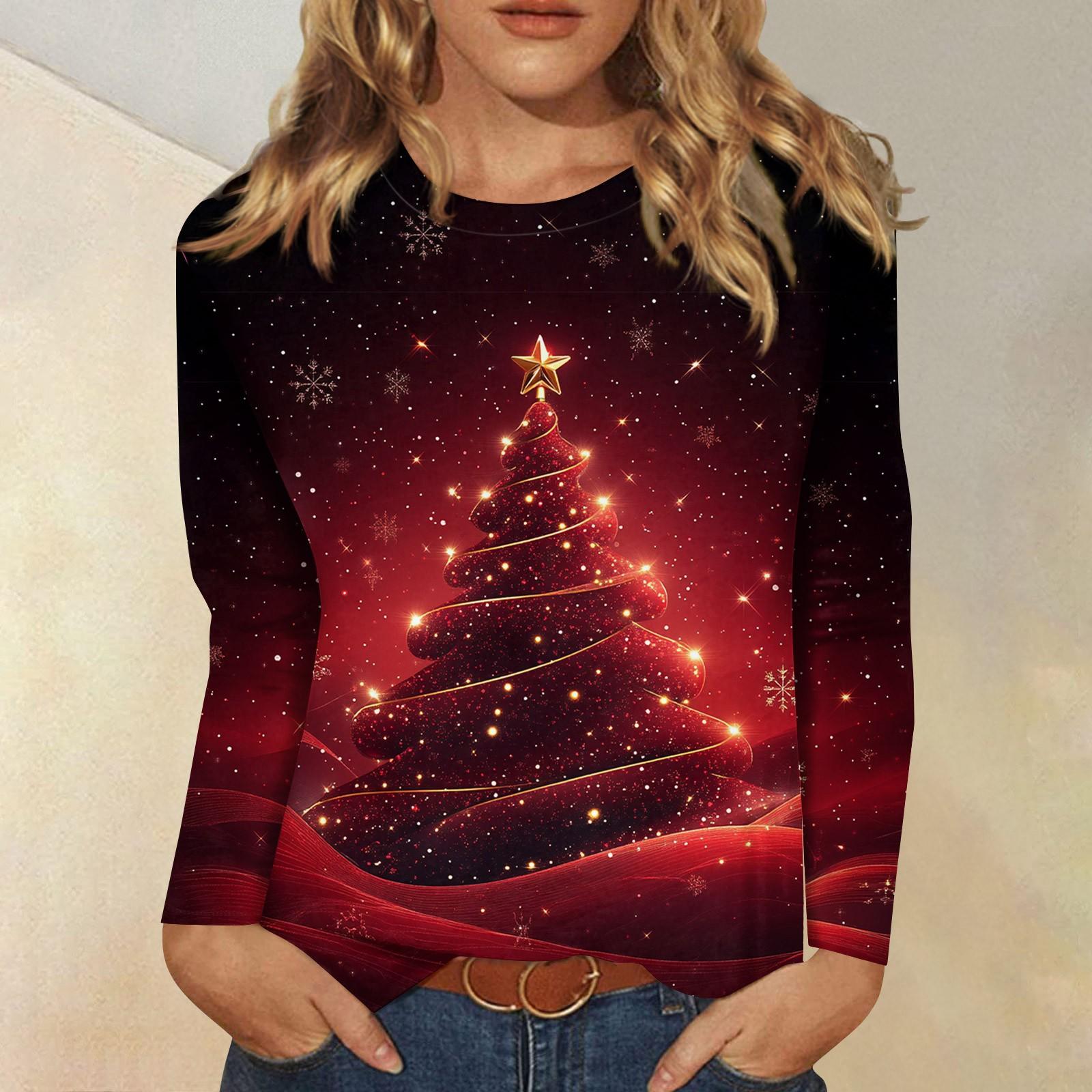 

Жіноча модна повсякденна блуза-пуловер з принтом і круглим вирізом з довгими рукавами XL винний