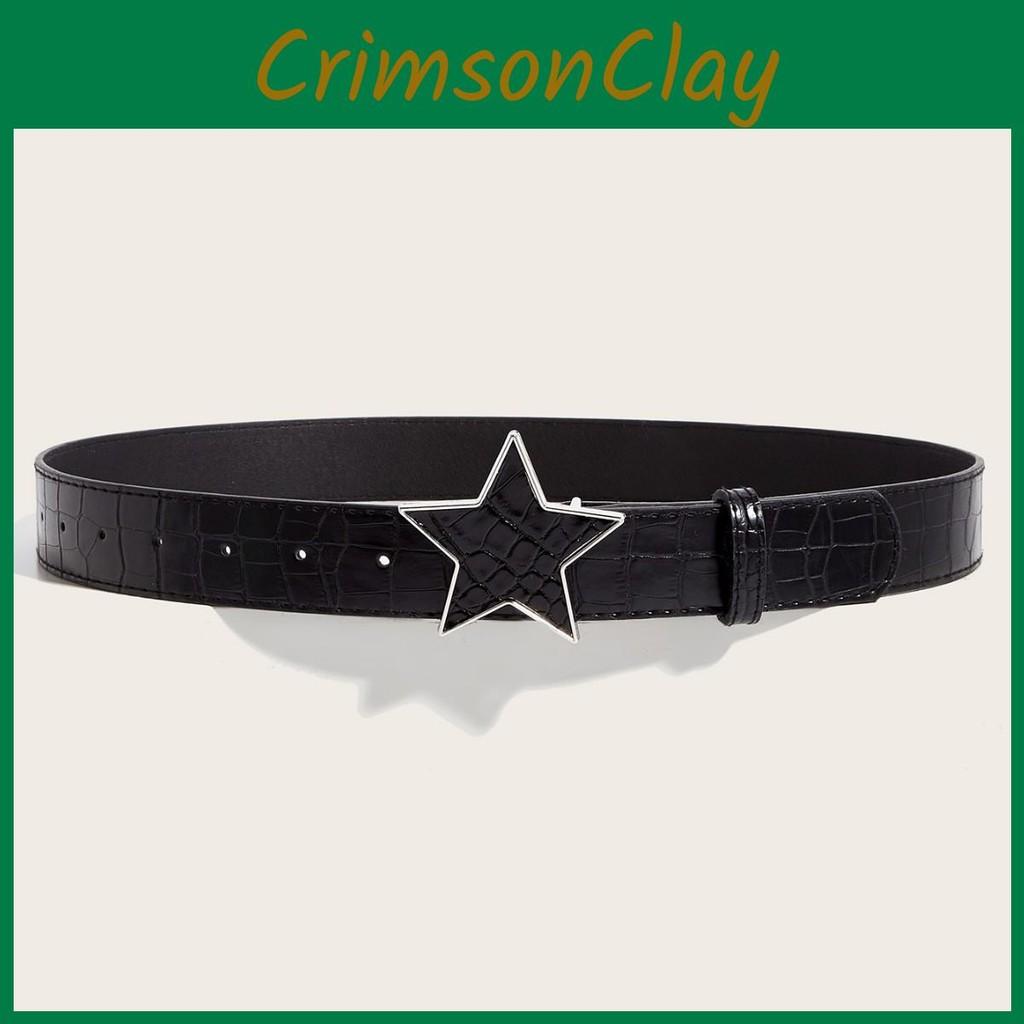 Style Punk Pu Leather Belt With Star Decor And Snap Fastener For Adults Teens