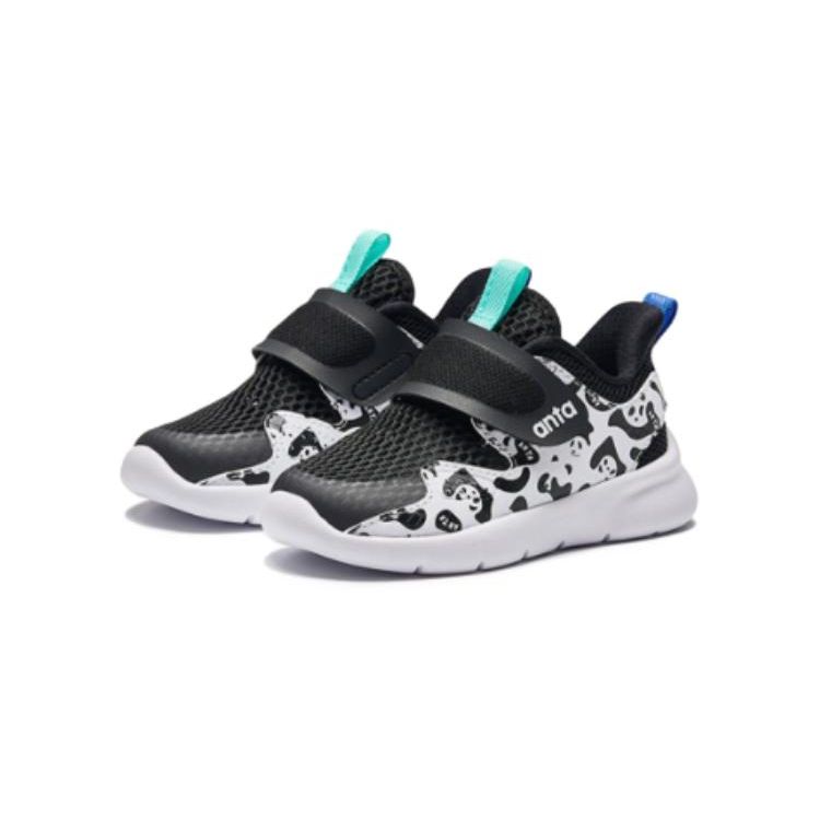 Anta Kids Versatile Shock Absorbing Durable Low Top Walking Shoes Baby Shoes Black White 312420006-1