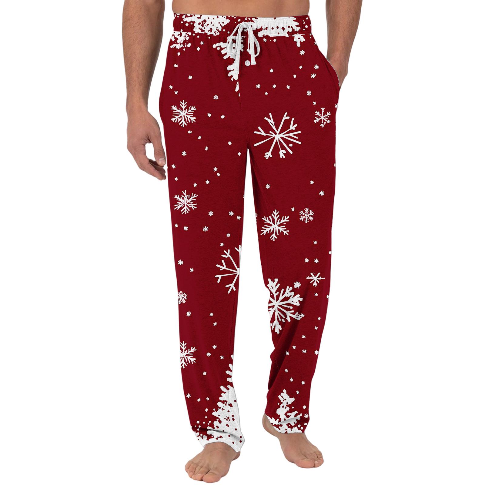 Мужские рождественские брюки с карманом и для сна | Мягкая хлопковая смесь, эластичная талия S красный