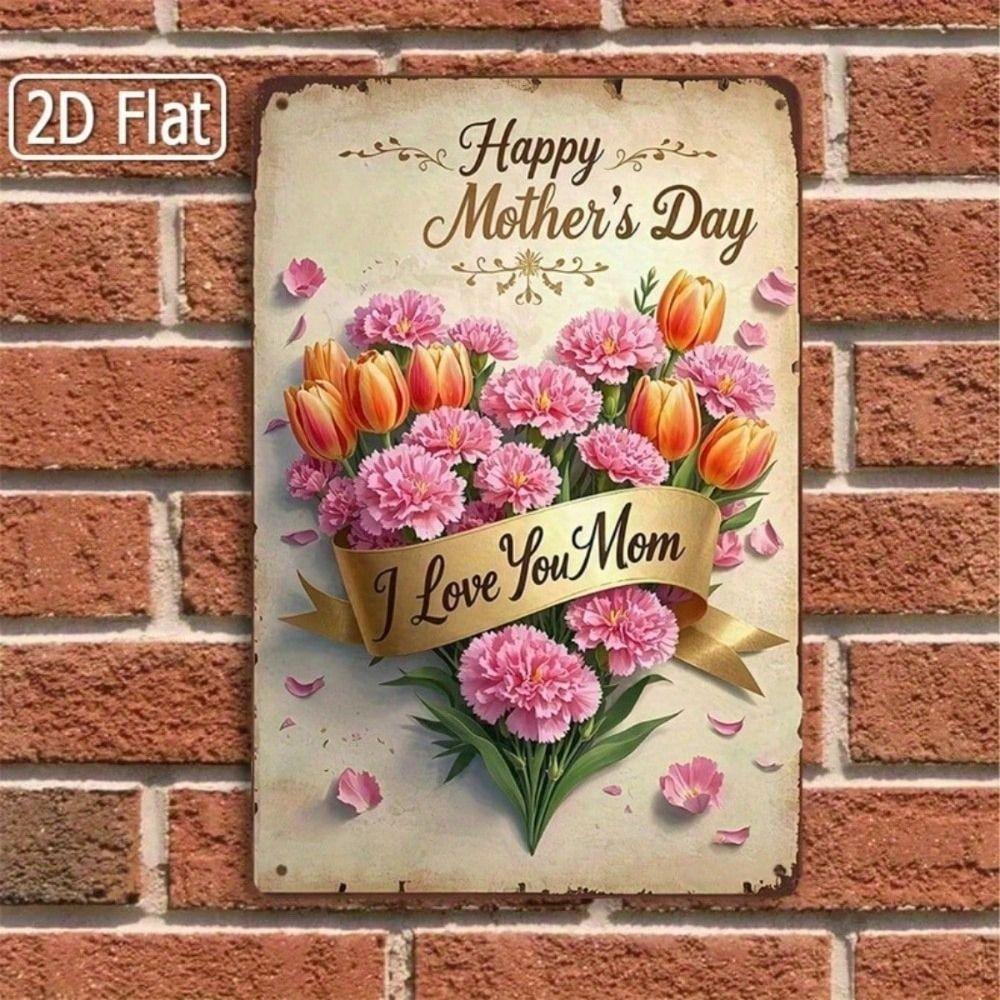 Tin Sign Wall Art, Rustproof Metal Poster, 8x12 Inch, Vintage Flower, Living Room Decor