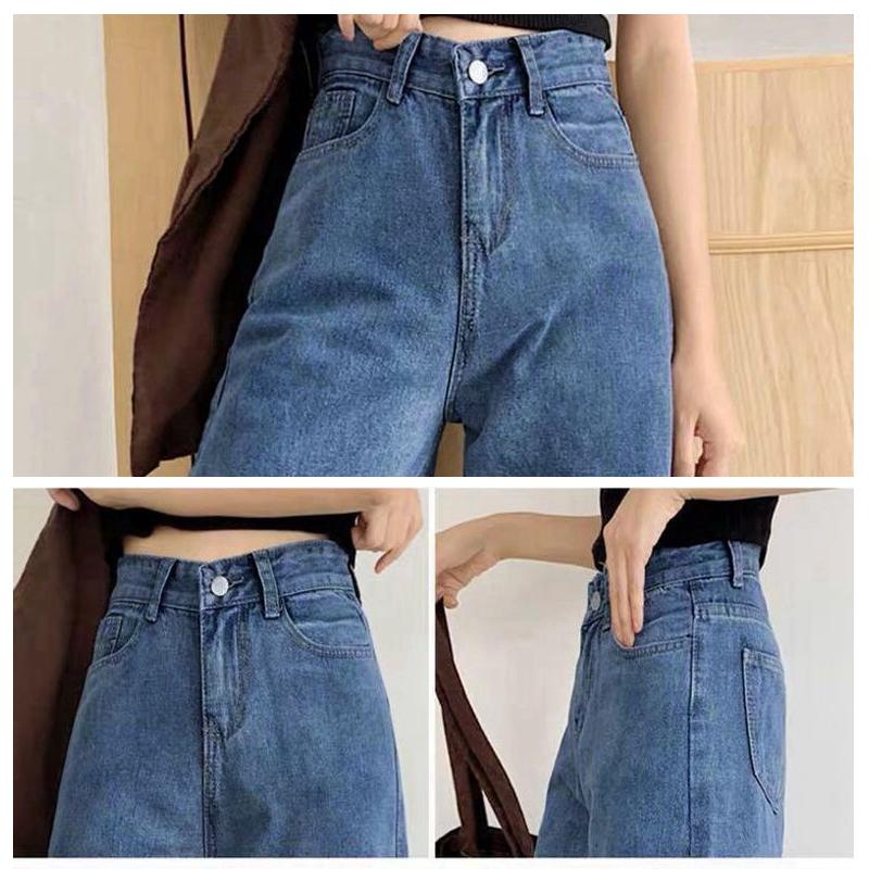 Jeans da donna Pantaloni a vita alta da strada Jeans larghi coreani in cotone di colore chiaro Jeans femminili Y2k con gamba larga con fibbia in metallo