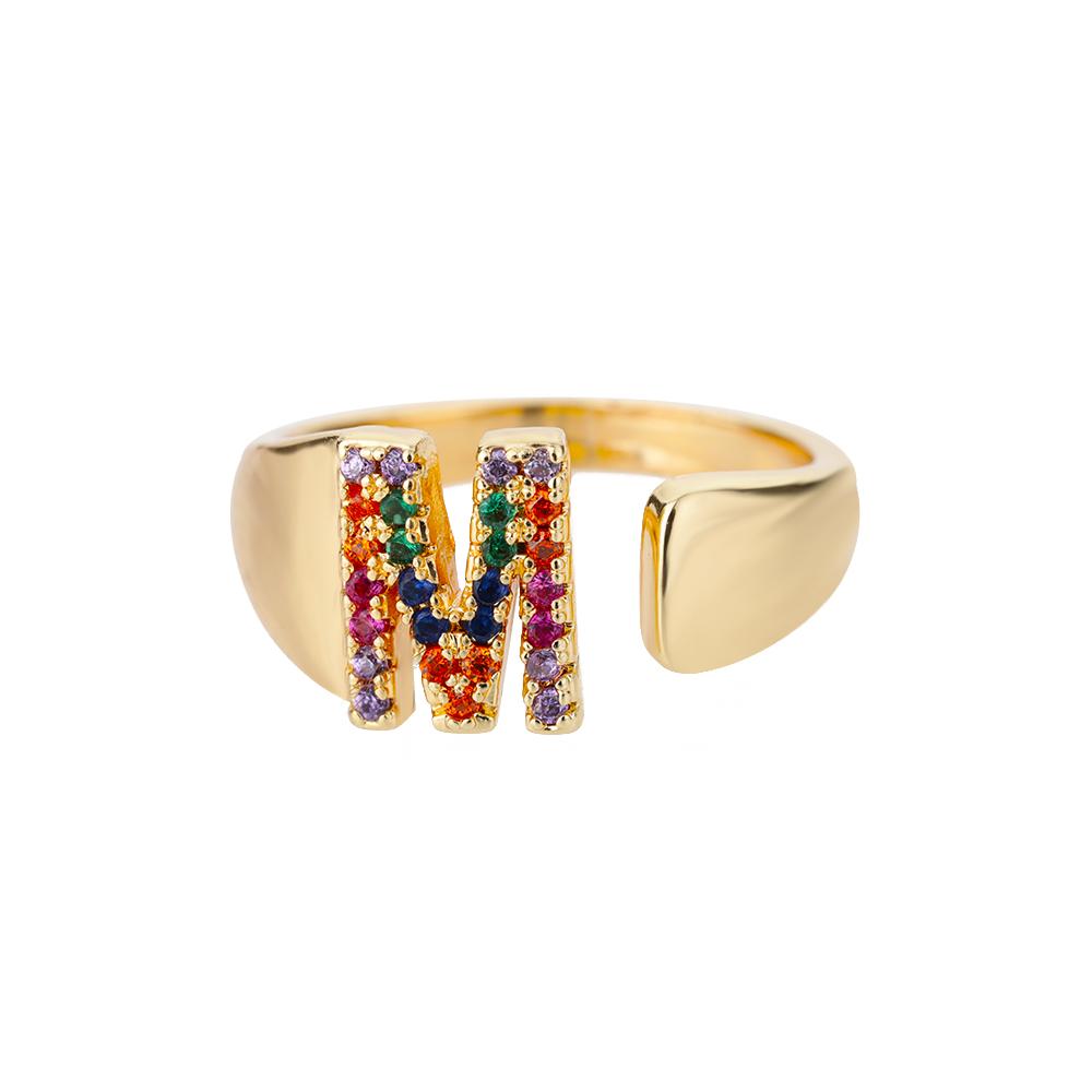 Rainbow Zircon Letter Rings For Women Mote Chunky Bred Letter AZ Rustfritt stål Ring Bryllup Boho Smykker Gave 2024