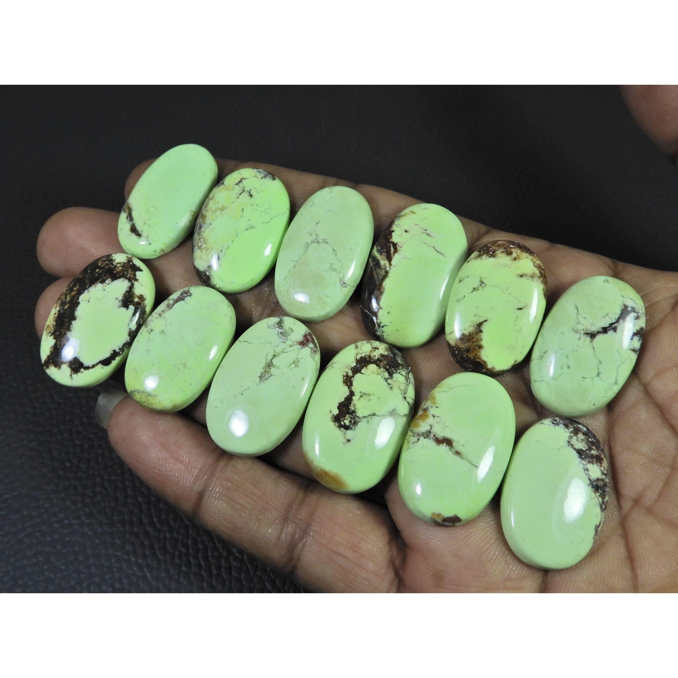 278Cts. Natural Lemon Chrysoprase Oval Cabochon Loose Gemstone 12 Pcs Lot C-2500
