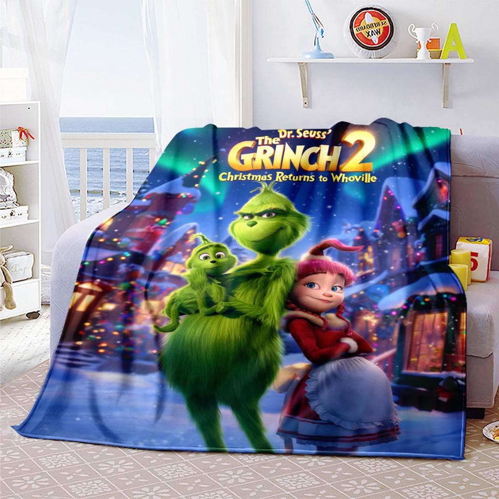 Christmas Gift Comedy Movie How the Grinch Stole Christmas Blanket Home Warming, Four Season Bed Decoration Sofa Cover Flannel Throwing Blanket K11