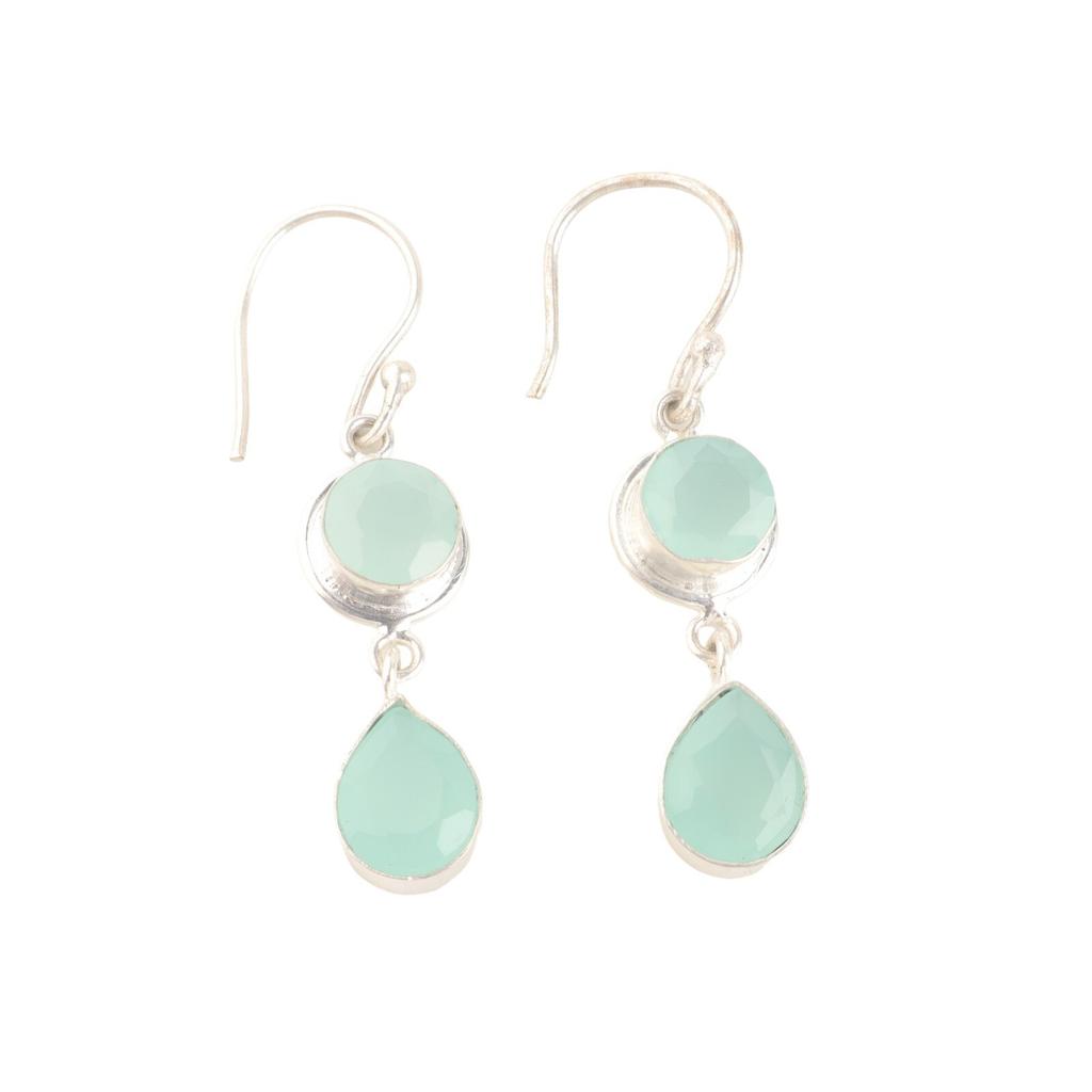 Aqua Chalcedony Gemstone 925 Sterling Silver Handmade Women Dangle Earring 1.8" EE-142-17