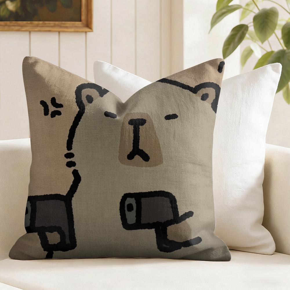 Cute Capybara Cushion Cover Natural Linen Double Sided Print Throw Pillow Case for Sofa Couch Home Decor