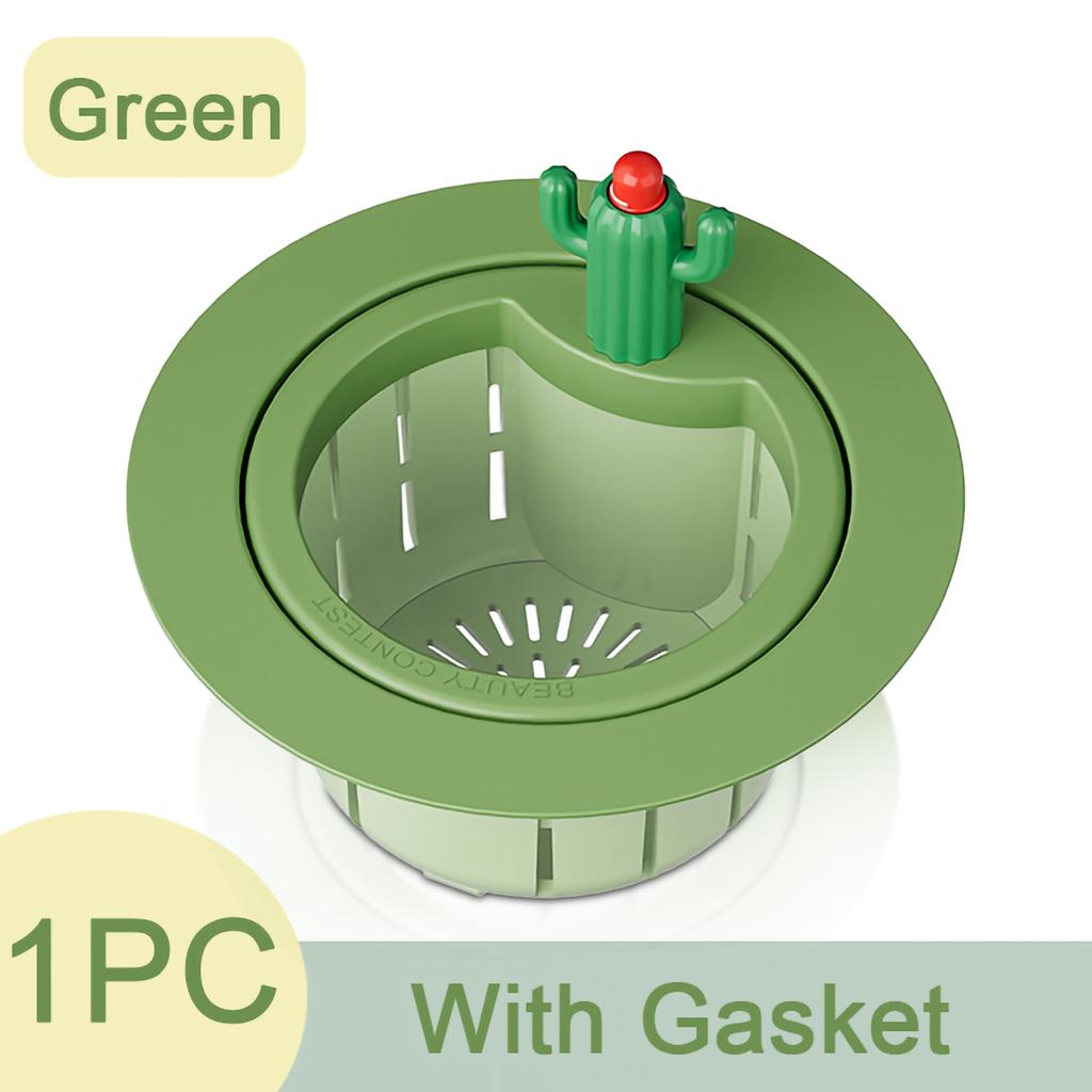 Kitchen Sink Strainer Automatic Drain Basket  Sink Strainer Garbage Filter Shelf Strainer Cartoon Cactus DesignMultifunctional