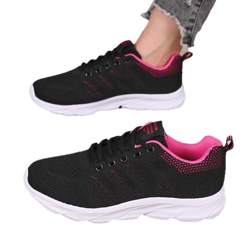 Large size spring sports shoes women's shoes running shoes mesh breathable travel shoes female students soft sole breathable and comfortable