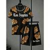 Fashion Men's Set Animal Tiger Lion Stripe Printed Men's T-shirt and Shorts 2 Piece Set Summer Casual Outdoor Men's and Women's T-shirt Sets