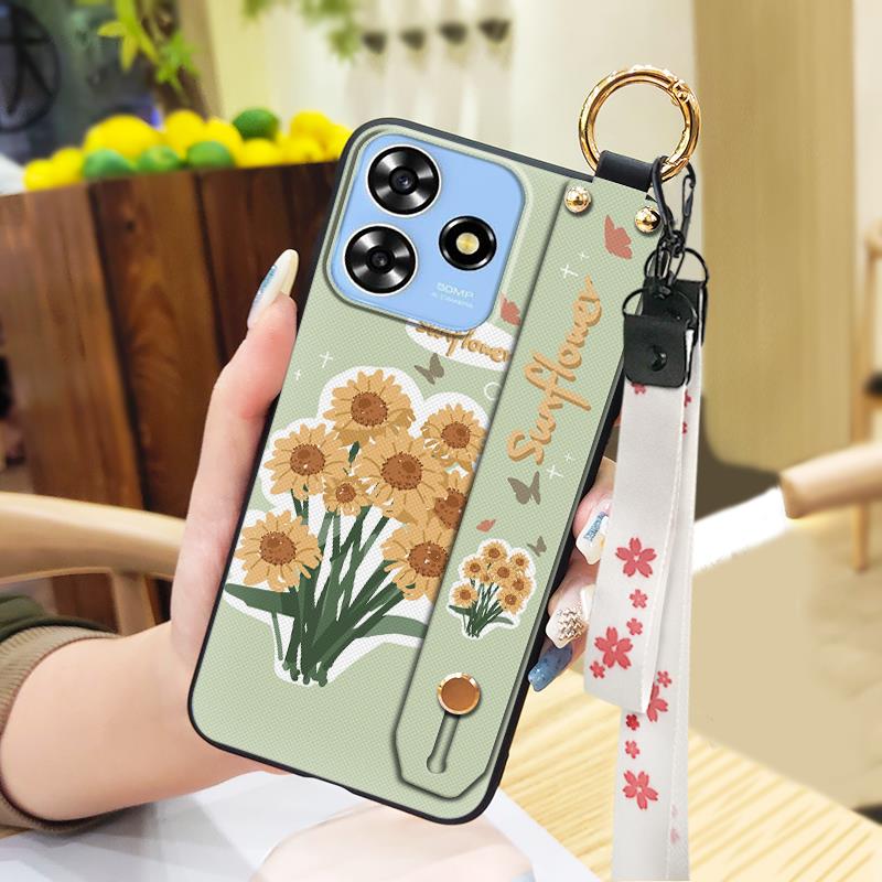 Phone Holder Kickstand Phone Case For ZTE Blade A73 4G/V50 Smart Durable Anti-dust Silicone Wrist Strap Fashion Design