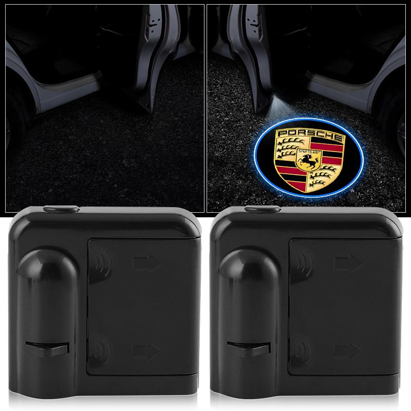 2Pcs Car Door Emblem Light LED Welcome Lamp Wireless Laser Projector For Porsche Boxster Cayenne Panamera Macan Cayman 911 918 996 917 991