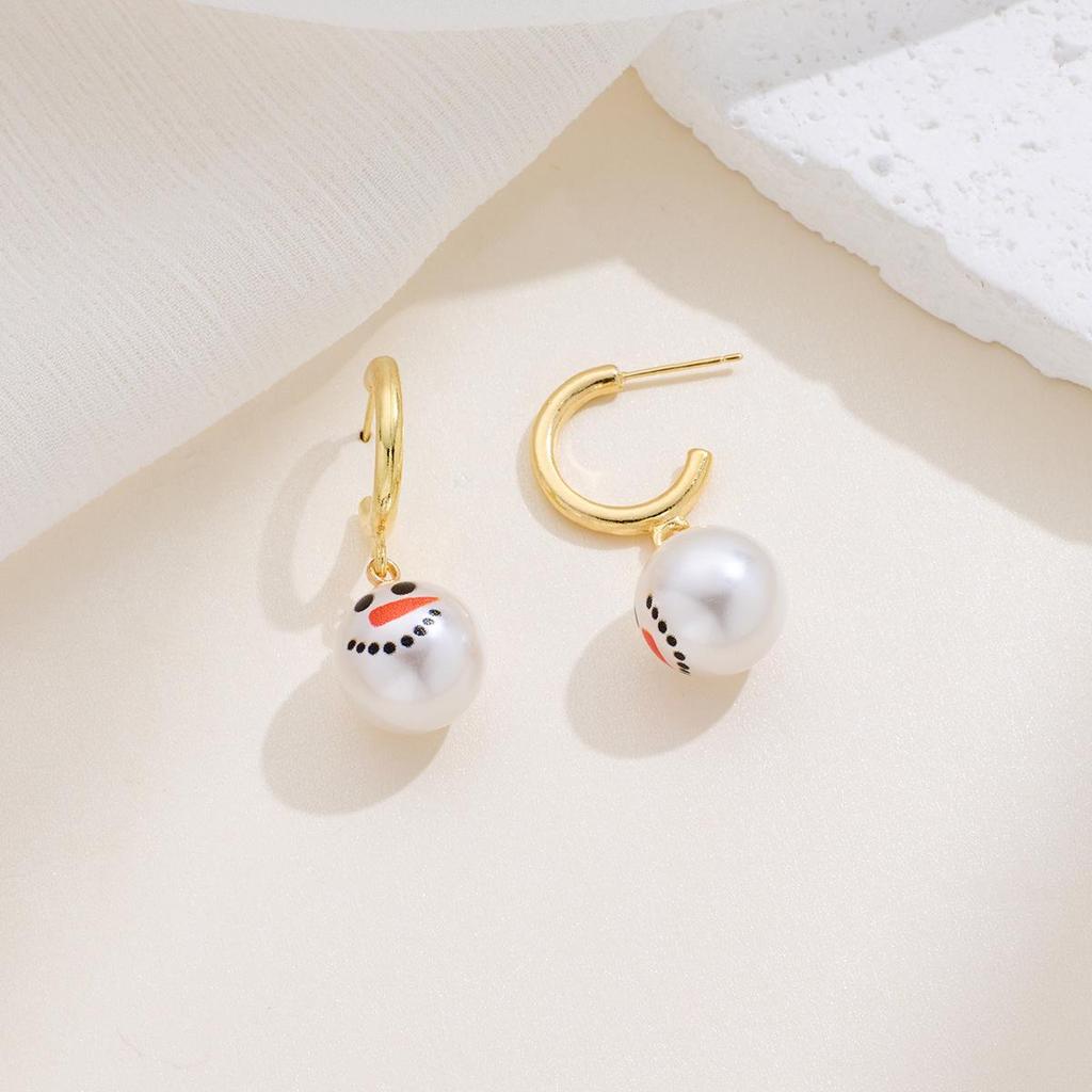 New Fashion Christmas Snowman Pearl Drop Earrings for Women