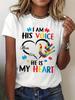 Graphic T-Shirt for Autism Awareness Featuring a Mother And Son, Perfect for Casual Wear In The Summer And Spring, Part of Women'S Apparel
