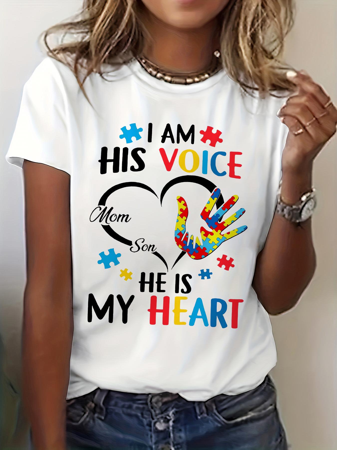 

Graphic T-Shirt for Autism Awareness Featuring a Mother And Son, Perfect for Casual Wear in The Summer And Spring, Part of Women S Apparel 5XL різнокольоровий