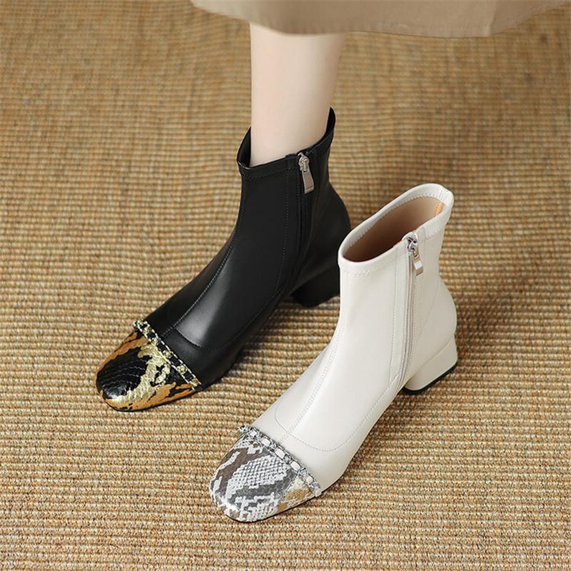 Fashion New Autumn Winter Women Boot Fashion Mixed Color Square Toe Short Boots for Women Ladies Shoes Chunky Heels Zapatos De Mujer