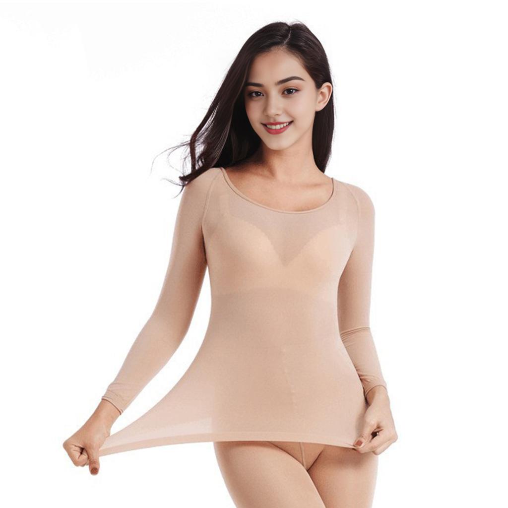 Yousheng Women T-shirt Round Neck Long Sleeve Slim Fit Pullover Tops See-through Mesh Yarn Bottom Tops Daily Wear