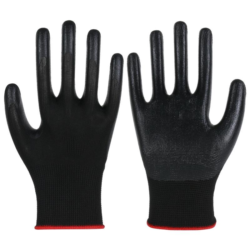 Guantes de Trabajo de Nitrilo Resistentes al Desgaste - Antideslizantes, Transpirables, Elásticos, Guantes de Seguridad de Construcción Recubiertos de Goma