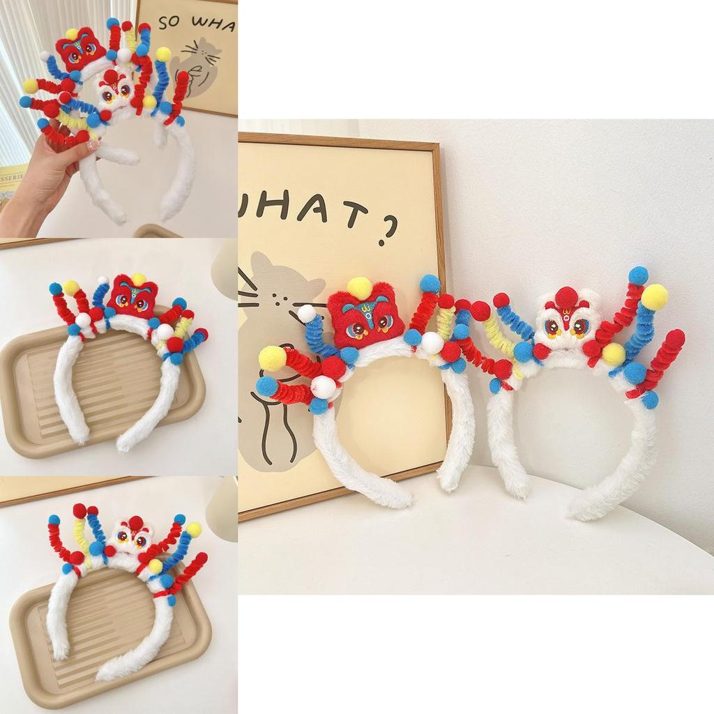 Handmade Fluffy Lion Headband For Women Korean Style Sweet Hairpin Red Color