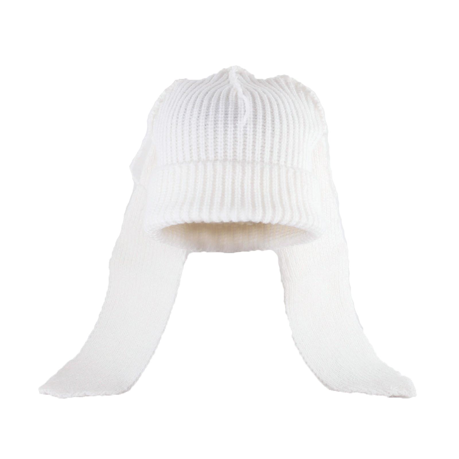 

Winter Warm Cap Knitted Hat with Rabbit Ears Breathable Soft Crochet Beanie Women Headdress Outdoor Activity Headgear білий