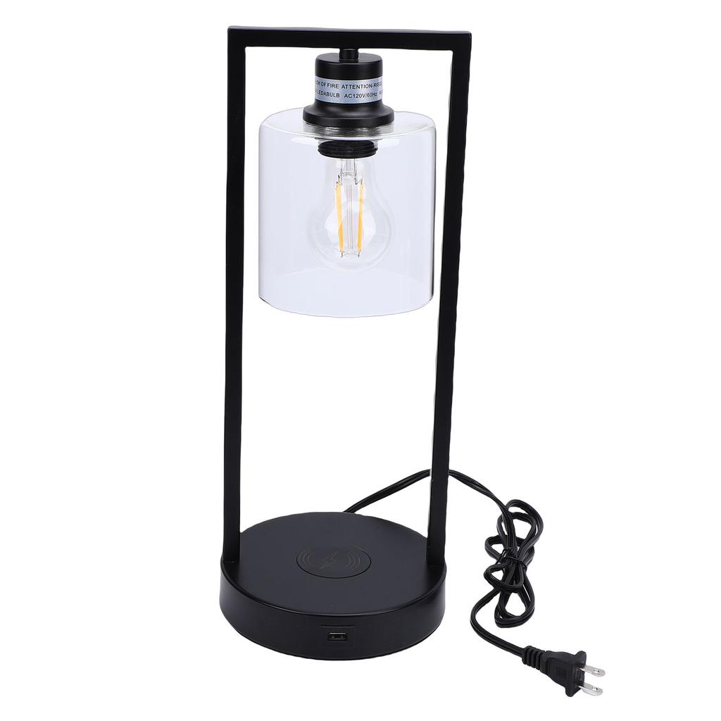 Table Lamp 3 Levels Brightness Touch Control Industrial Bedside Lamp with 7W Wireless Charing USB Port for Home Bedroom