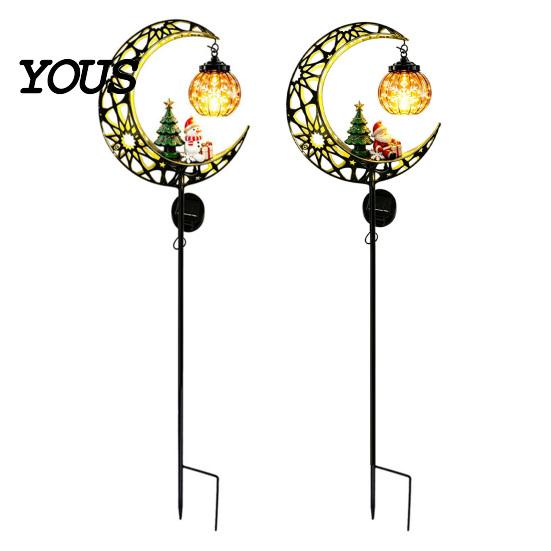 Winter Courtyard Christmas Decorations Solar Moon Light, Santa Snowman Crescent Garden Stake Warm Easy Install Ground Lights LED Glow, Festive Pathway