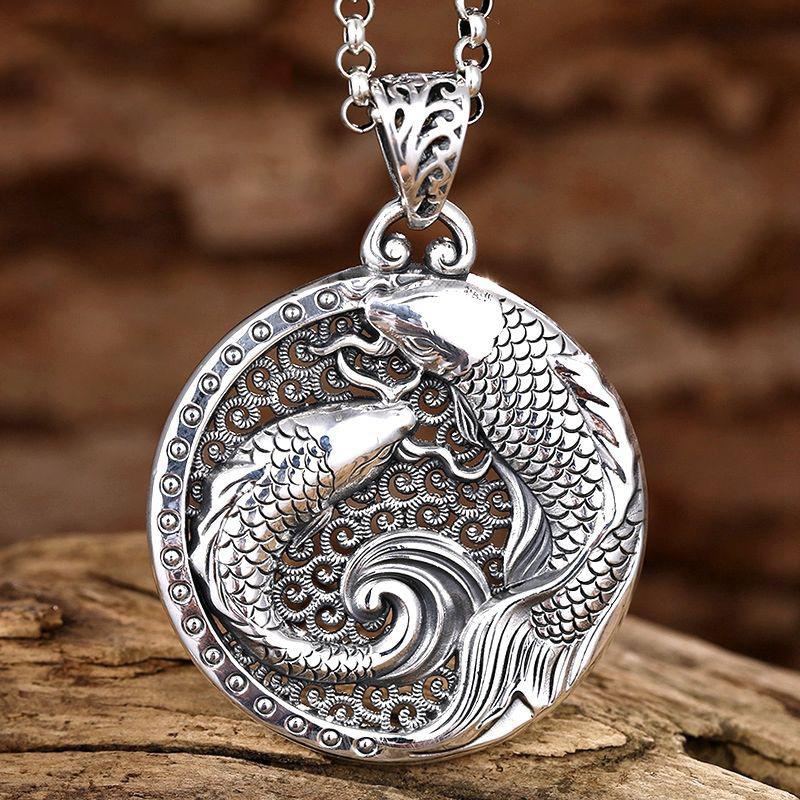 999 sterling silver Pisces water pendant men's and women's necklace new 2023 trendy personalized retro safety buckle