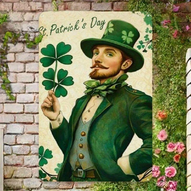 

Metal Wall Art Green Shamrock Leprechaun Sign for Pub