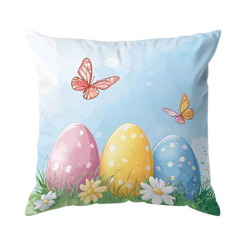 1Pc Easter Day Cushion Cover Spring Pattern Eggs Rabbit Pillow Cover Easter Pillowcase Home Decor Throw Pillow Case 45X45Cm