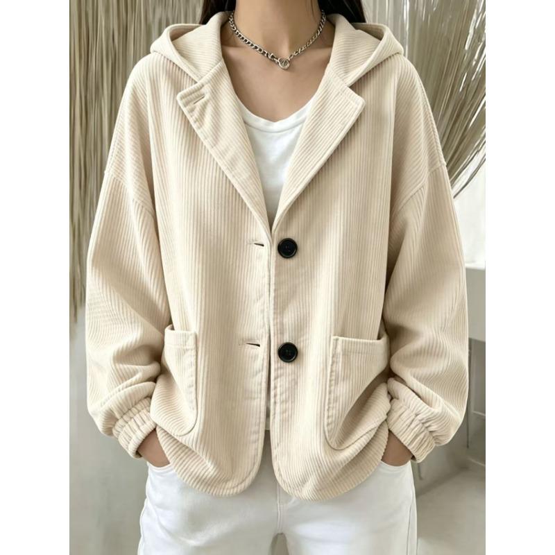 Women S Corduroy Hooded Button Pocket Casual Sweatshirt
