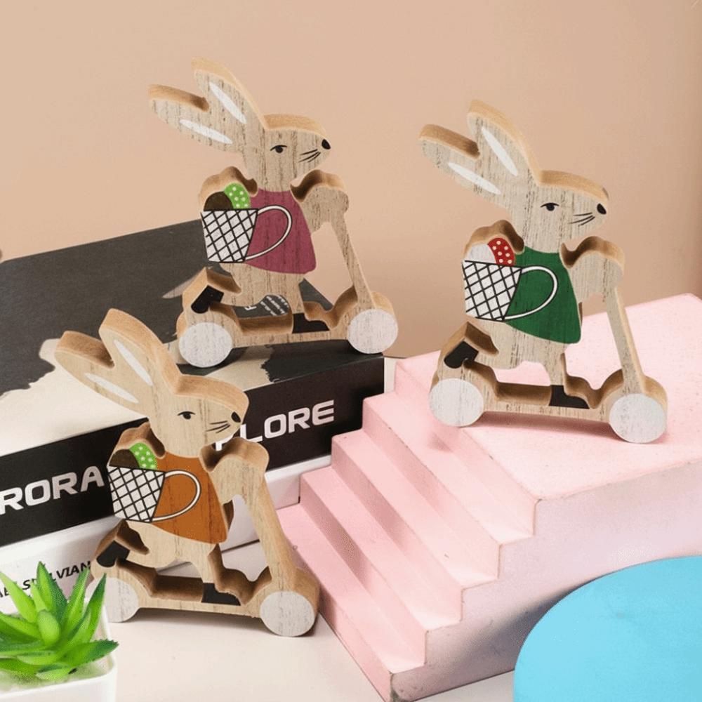 Wooden Material Easter Decoration Long-Eared Rabbit Cartoon Design Desk Decor DIY Crafts Wooden Rabbit Party Decorations