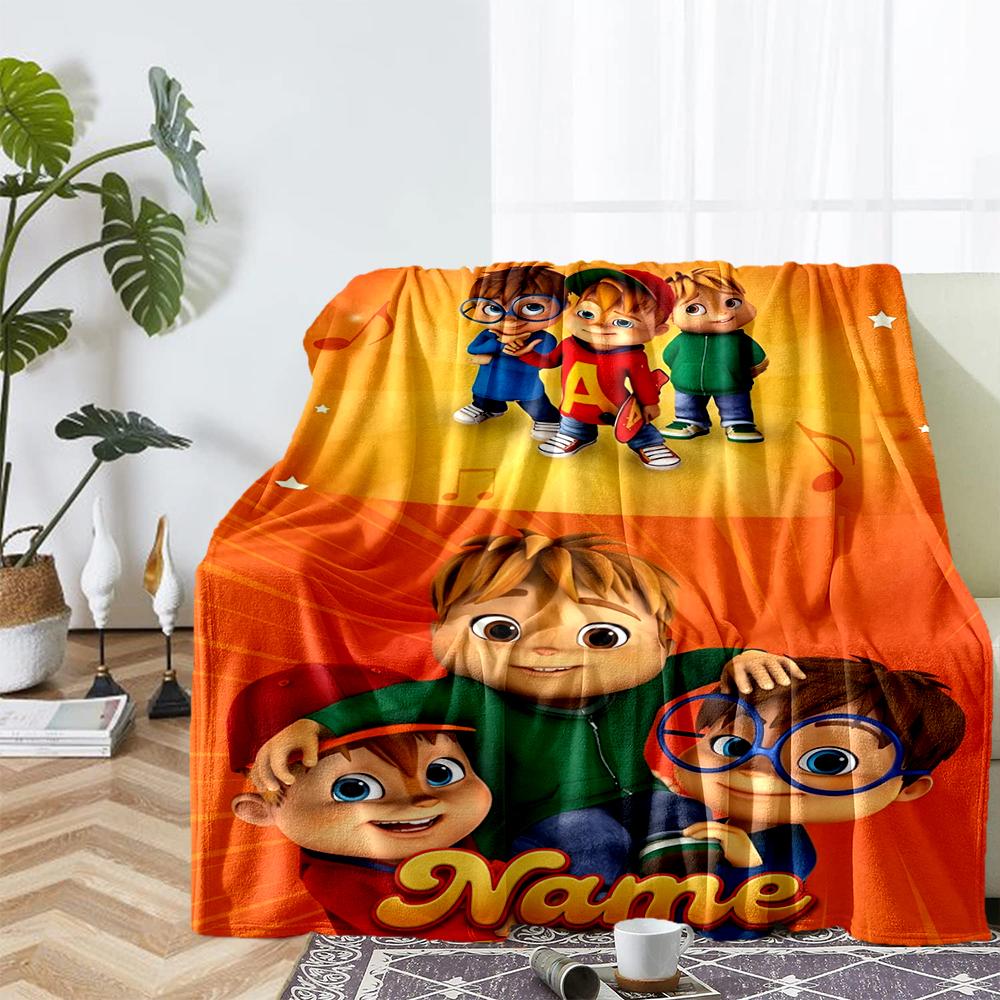 Custom Name Alvin and the Chipmunks Theme Printed Blanket - Perfect for Couch, Bed, Travel & Outdoor Use | Machine Washable, Cozy & Durable.