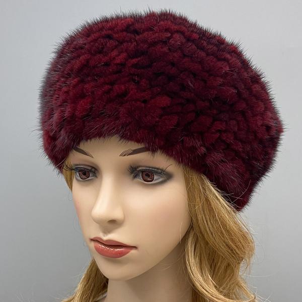 Woman Winter Berets Hat Knitted Natural Mink Fur Warm Genuine Fur Hats Female Headwear