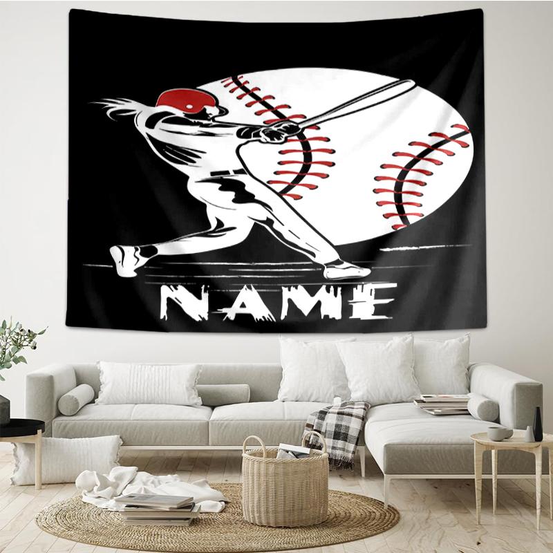 Custom Name Baseball Print Tapestry, Backdrop, Easy Setup, Ideal for Bedroom, Office & Living Room, with Aesthetic Wall Hanging Decor.