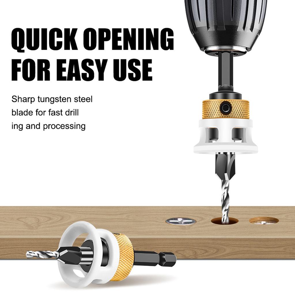 4Pieces Steel Countersink Drill Bits with Adjustable Depth Control Collar 2.8/3.2/3.5/4mm for Wood Plastic Drilling