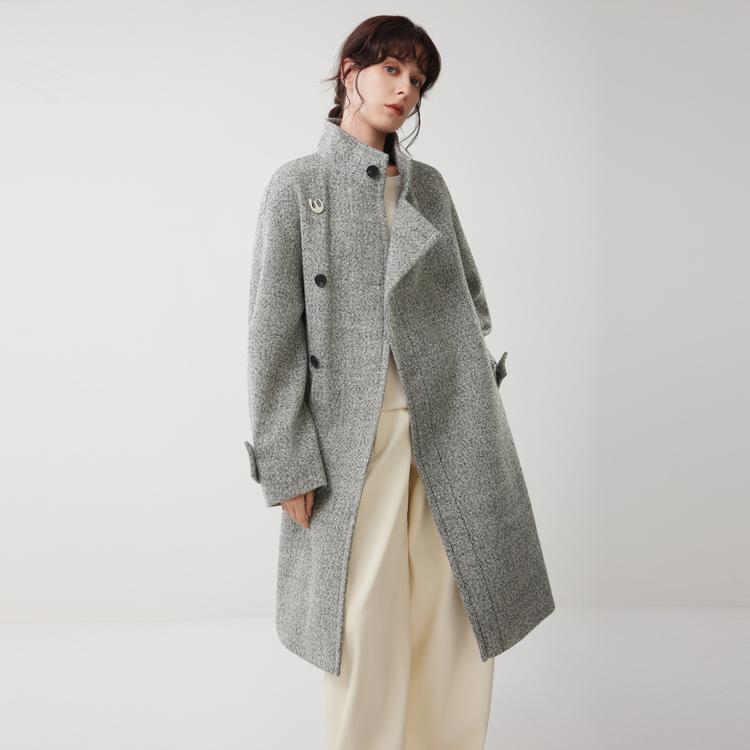 ELLE French Old Money Style Stand Collar Casual Versatile Long Sleeve Woolen Overcoat Women Outerwear EF53085