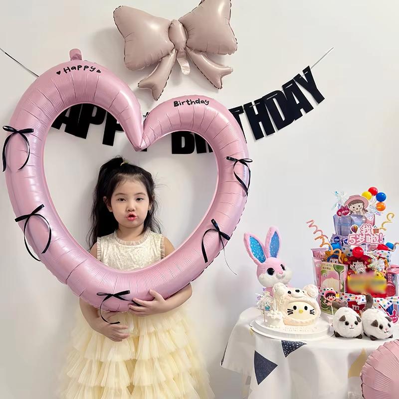 1pcs Heart Balloon Birthday Party Festival Prop Wedding Decoration Heart-Shaped Photo Frame Romantic Bow Deco Home Accessories
