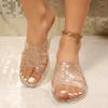 Fashion 2025 Summer New Women's Crystal Outdoor Sandals Mid Heel Casual Round-Toe Woven Weave Slippers for Daily Wear Beach & Travel