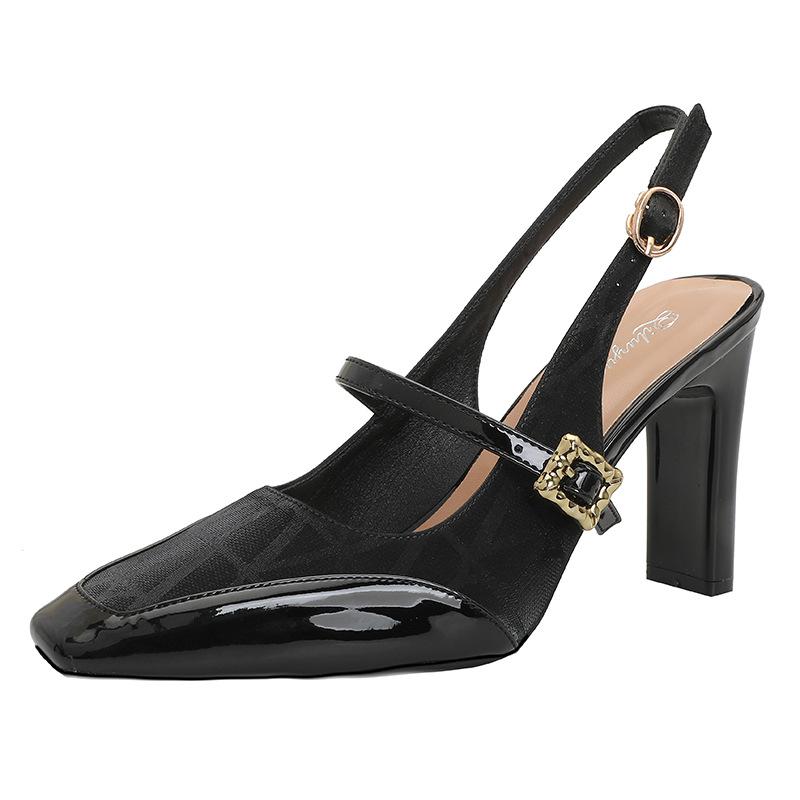 Baotou sandals women's Mary Jane high heels thick heel 2025 new summer French square head word with empty shoes